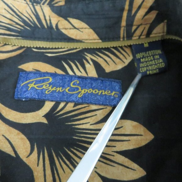 Reyn Spooner Aloha Hawaiian Shirt Men's M Black Tan Tone on Tone Plaid Cotton - Picture 8 of 10